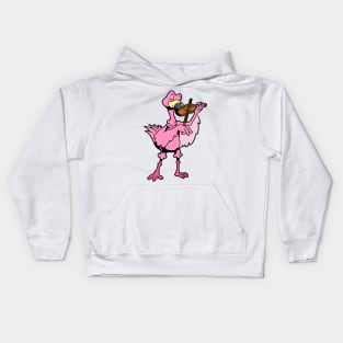 Cartoon flamingo playing the violin Kids Hoodie